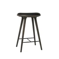 tabouret haut - high stool hêtre sirka gris/ cuir noir l 44 x p 36 x h 69 cm