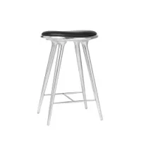 tabouret haut - high stool aluminium poli/ cuir noir l 44 x p 36 x h 69 cm
