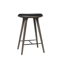 tabouret haut - high stool chêne sirka gris/ cuir noir l 44 x p 36 x h 69 cm