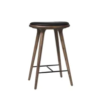 tabouret haut - high stool chêne teinté foncé/ cuir noir l 44 x p 36 x h 69 cm
