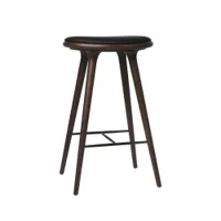 tabouret haut - high stool hêtre teinté foncé/ cuir noir l 44 x p 36 x h 74 cm