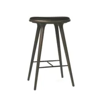 tabouret haut - high stool hêtre sirka gris/ cuir noir l 44 x p 36 x h 74 cm