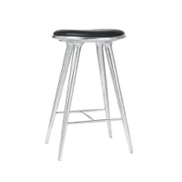 tabouret haut - high stool aluminium poli/ cuir noir l 44 x p 36 x h 74 cm