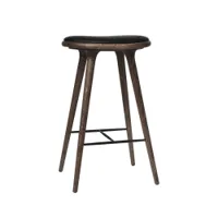 tabouret haut - high stool chêne teinté foncé/ cuir noir l 44 x p 36 x h 74 cm