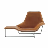 fauteuil - lama structure acier graphite, rembourrage polyuréthane, cuir sellier marron l 173cm x p 88cm x h 105cm,  assise h 33cm