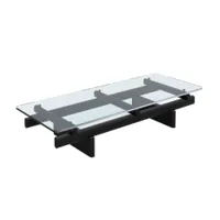 table basse - sengu 150x60 chêne teinté noir / verre extra-clair