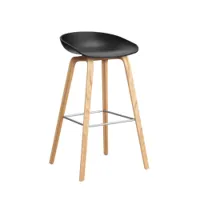 tabouret haut - about a stool aas 32 h75 noir l 50 x p 46 x h 85 cm,  assise h 75 cm chêne vernis à base d'eau