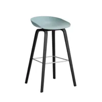 tabouret haut - about a stool aas 32 h75 l 50 x p 46 x h 85 cm,  assise h 75 cm chêne noir vernis à base d'eau dusty blue