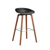 tabouret haut - about a stool aas 32 h75 noir l 50 x p 46 x h 85 cm,  assise h 75 cm noyer vernis à base d'eau