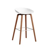 tabouret haut - about a stool aas 32 h75 blanc l 50 x p 46 x h 85 cm,  assise h 75 cm noyer vernis à base d'eau