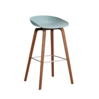 tabouret haut - about a stool aas 32 h75 l 50 x p 46 x h 85 cm,  assise h 75 cm noyer vernis à base d'eau dusty blue