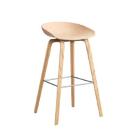 tabouret haut - about a stool aas 32 h75 l 50 x p 46 x h 85 cm,  assise h 75 cm chêne vernis à base d'eau pale peach