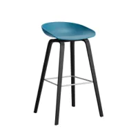 tabouret haut - about a stool aas 32 h75 l 50 x p 46 x h 85 cm,  assise h 75 cm chêne noir vernis à base d'eau azure blue
