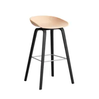 tabouret haut - about a stool aas 32 h75 l 50 x p 46 x h 85 cm,  assise h 75 cm chêne noir vernis à base d'eau pale peach