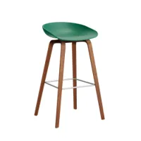 tabouret haut - about a stool aas 32 h75 l 50 x p 46 x h 85 cm,  assise h 75 cm noyer vernis à base d'eau teal green