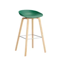 tabouret haut - about a stool aas 32 h75 l 50 x p 46 x h 85 cm,  assise h 75 cm teal green chêne savonné