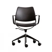 fauteuil de bureau - gas l 59 x p 59 x h 76-85 cm, assise h 43-52 cm noir/ noir aluminium noir mat, cuir artificiel ecoleather