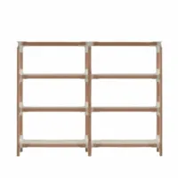etagère - steelwood shelving system 4 plateaux 2 modules blanc, bois structure hêtre massif, joints tôle d'acier verni l 181cm x p 40cm x h 132cm