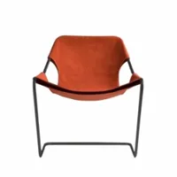 fauteuil - paulistano outoor structure acier carbone époxy noir, toile de coton paprika l 70cm x p 70cm x h 82cm