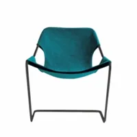 fauteuil - paulistano outoor structure acier carbone époxy noir, toile de coton vert turquoise l 70cm x p 70cm x h 82cm