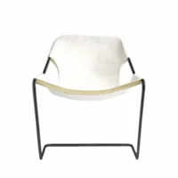 fauteuil - paulistano outoor blanc structure acier carbone époxy noir, toile de coton l 70cm x p 70cm x h 82cm