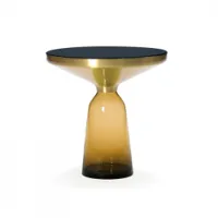 table d'appoint guéridon - bell side table verre soufflé, laiton, plateau verre noir ø 50 x h 53 cm orange ambré