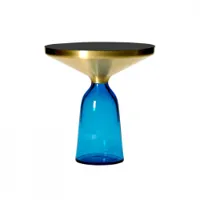 table d'appoint guéridon - bell side table verre soufflé, laiton, plateau verre noir ø 50 x h 53 cm bleu saphir