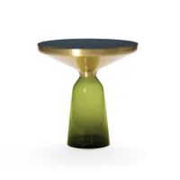 table d'appoint guéridon - bell side table vert olive verre soufflé, laiton, plateau verre noir ø 50 x h 53 cm