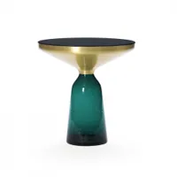 table d'appoint guéridon - bell side table verre soufflé, laiton, plateau verre noir ø 50 x h 53 cm vert émeraude