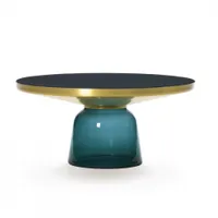 table basse - bell coffee table verre soufflé, laiton, plateau verre noir ø 75 x h 36 cm bleu montana