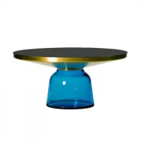table basse - bell coffee table verre soufflé, laiton, plateau verre noir ø 75 x h 36 cm bleu saphir