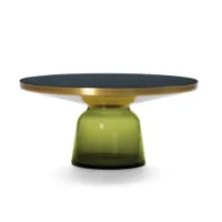 table basse - bell coffee table vert olive verre soufflé, laiton, plateau verre noir ø 75 x h 36 cm