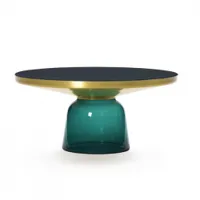 table basse - bell coffee table verre soufflé, laiton, plateau verre noir ø 75 x h 36 cm vert émeraude