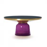 table basse - bell coffee table verre soufflé, laiton, plateau verre noir ø 75 x h 36 cm violet améthyste