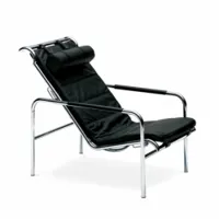 fauteuil - genni 2 positions structure acier chromé, revêtement cuir scozia, rembourrage polyuréthane noir l 57cm x p 109cm x h 73-82cm,  assise h 41c