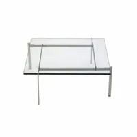 table basse - pk 61a verre l 120cm x p 120cm x h 32cm plateau verre, piètement acier inoxydable satiné