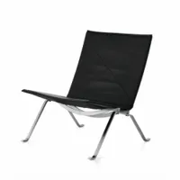 fauteuil - pk22 cuir acier inoxydable brossé satiné, cuir aura noir l 63cm x p 63cm x h 71cm,  assise h 35cm