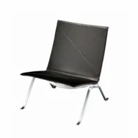 fauteuil - pk22 cuir acier inoxydable brossé satiné, cuir aura marron foncé l 63cm x p 63cm x h 71cm,  assise h 35cm