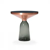 table d'appoint guéridon - bell side copper ø 50 x h 53 cm verre soufflé, cuivre, plateau verre noir gris quartz
