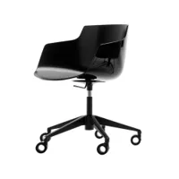 fauteuil de bureau - flow slim 5 branches sur roulettes noir l 67cm x p 67cm x h 76,4cm,  assise h 41,2-51,2cm coque polycarbonate, extérieur brillant