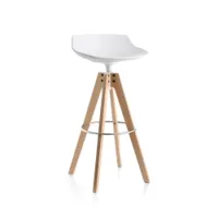 tabouret haut - flow stool blanc pieds chêne l 54cm x p 54cm x h 78cm coque polycarbonate, pieds chêne