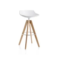 tabouret haut - flow stool blanc pieds chêne l 54cm x p 54cm x h 65cm coque polycarbonate, pieds chêne