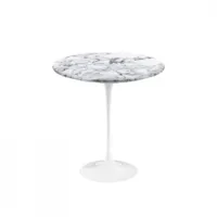 table d'appoint guéridon - saarinen marbre ø 51 x h 51 cm marbre arabescato satiné mat plateau marbre, base rilsan blanc