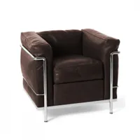 fauteuil - lc2 cuir, rembourrage mousse polyuréthane expansé et polyester, acier chromé l 76cm x p 70cm x h 67cm,  assise h 48cm testa di moro