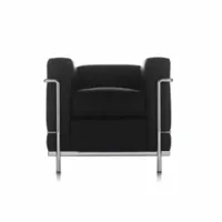 fauteuil - lc2 cuir, rembourrage mousse polyuréthane expansé et polyester, acier chromé noir l 76cm x p 70cm x h 67cm,  assise h 48cm