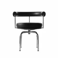 petit fauteuil - lc7 pivotant assise et dossier cuir, rembourrage polyuréthane, structure acier chromé noir l 60cm x p 58cm x h 73cm,  assise h 50cm