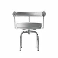 petit fauteuil - lc7 pivotant blanc assise et dossier cuir, rembourrage polyuréthane, structure acier chromé l 60cm x p 58cm x h 73cm,  assise h 50cm