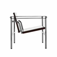 fauteuil - lc1 assise, dossier, accoudoirs en cuir, structure acier chromé noir l 60cm x p 65cm x h 64cm,  assise h 40cm