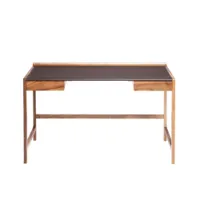 bureau - cedric desk marron foncé l 125cm x p 51cm x h 73cm,  h sous tiroirs 62,5cm noyer, cuir