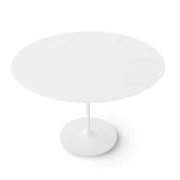 table - dizzie blanc diam 134cm x h 74cm base acier, plateau mdf laminé